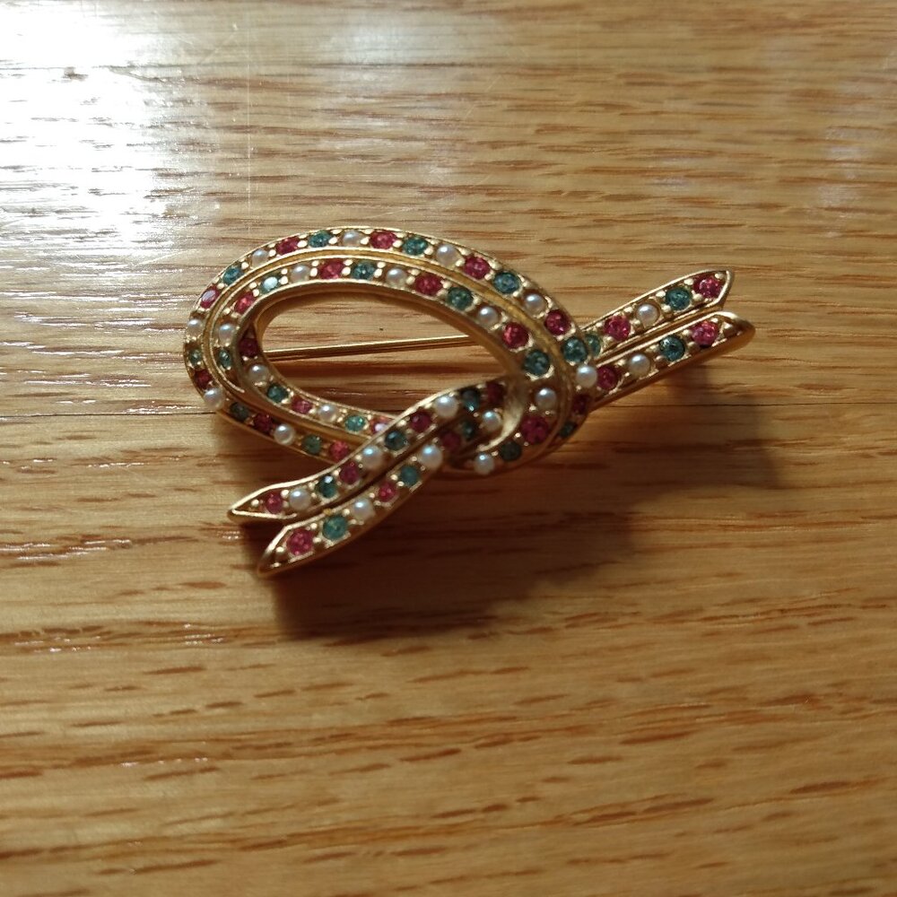 Vintage D'Orlan Buried Treasure Ribbon Knot Brooch Colorful Jewelry Collectible - Picture 2 of 8
